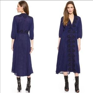 Free People Fable Maxi Dress Navy Embroidered